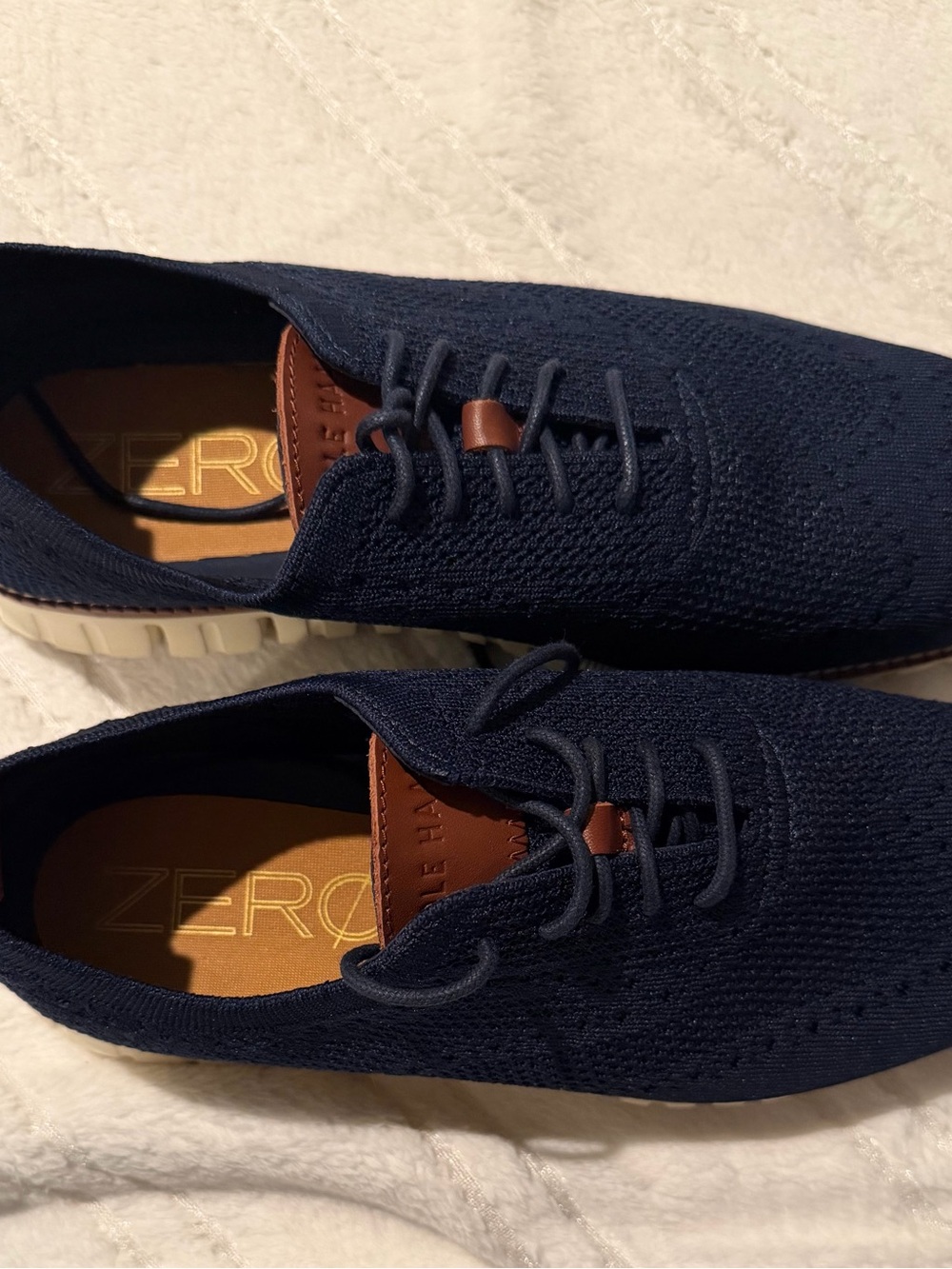 Cole Haan Men's Navy Knit Wingtip Oxford with Brown Accents - Picture 2 of 8